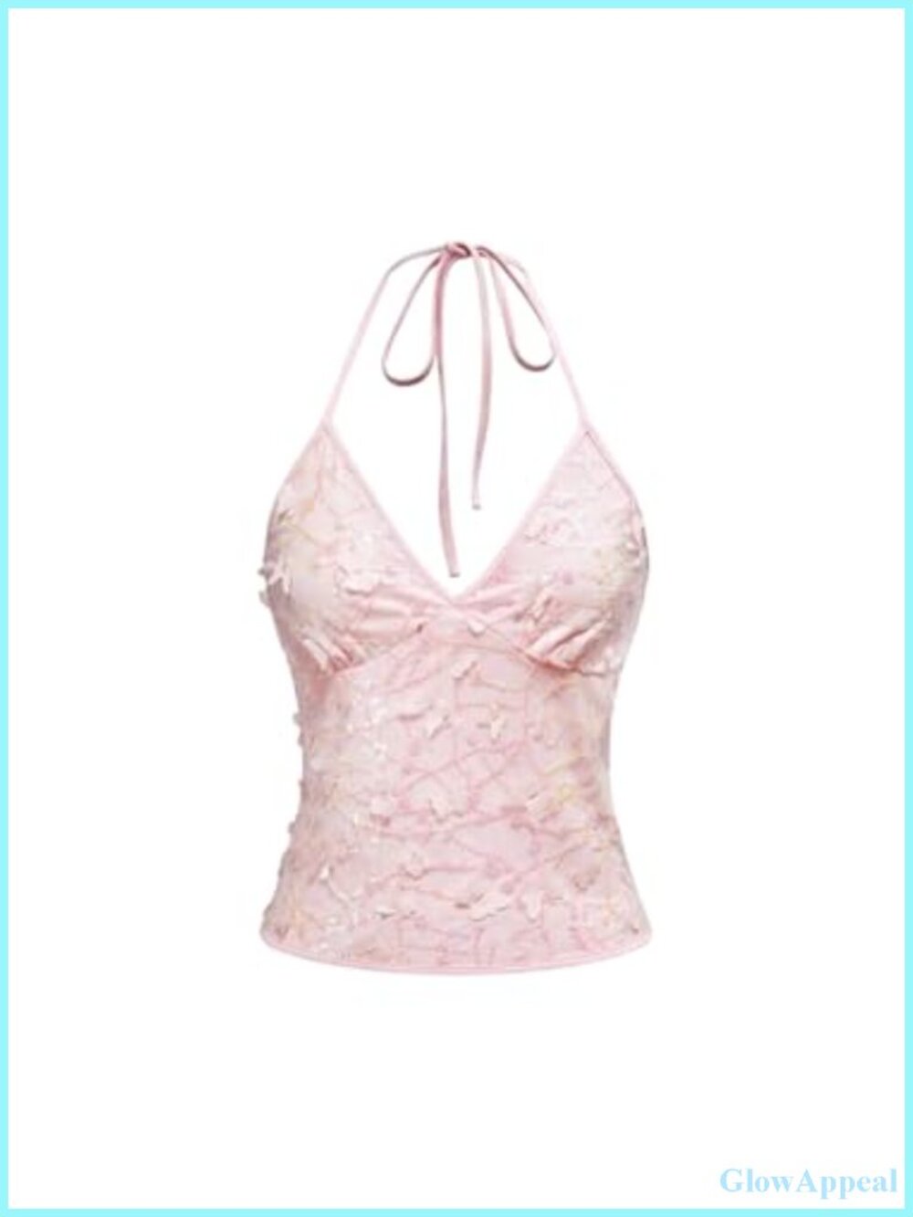 Women's Y2K Sequin Halter Crop Top 3D Butterfly Tie Back Cami Top